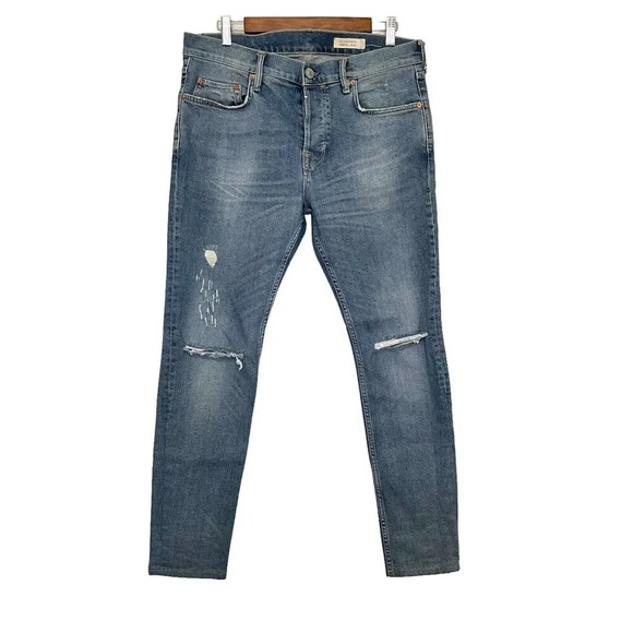 All Saints Cigarette Skinny Fit Button Fly Jeans Size 33 Blue Distressed - Picture 1 of 9